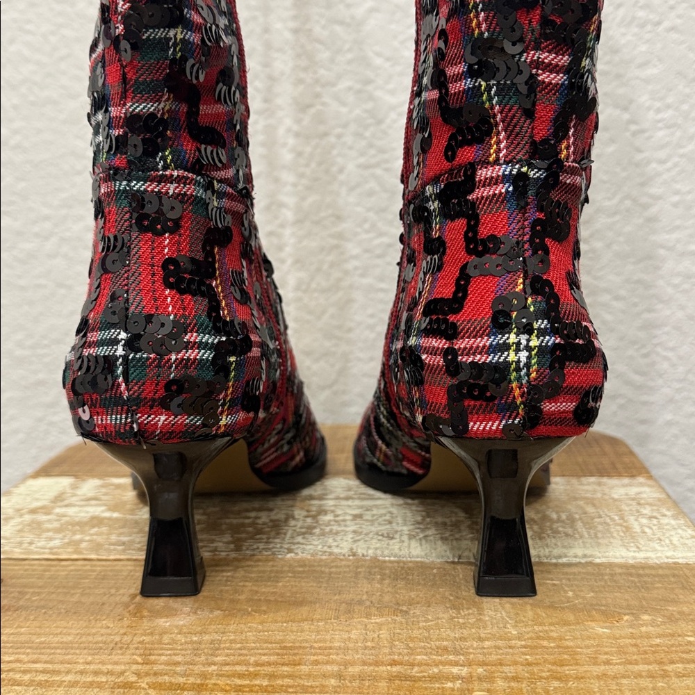 Betsey Johnson Pamela Plaid Sequins Boots Size 6.5 - Picture 5 of 7
